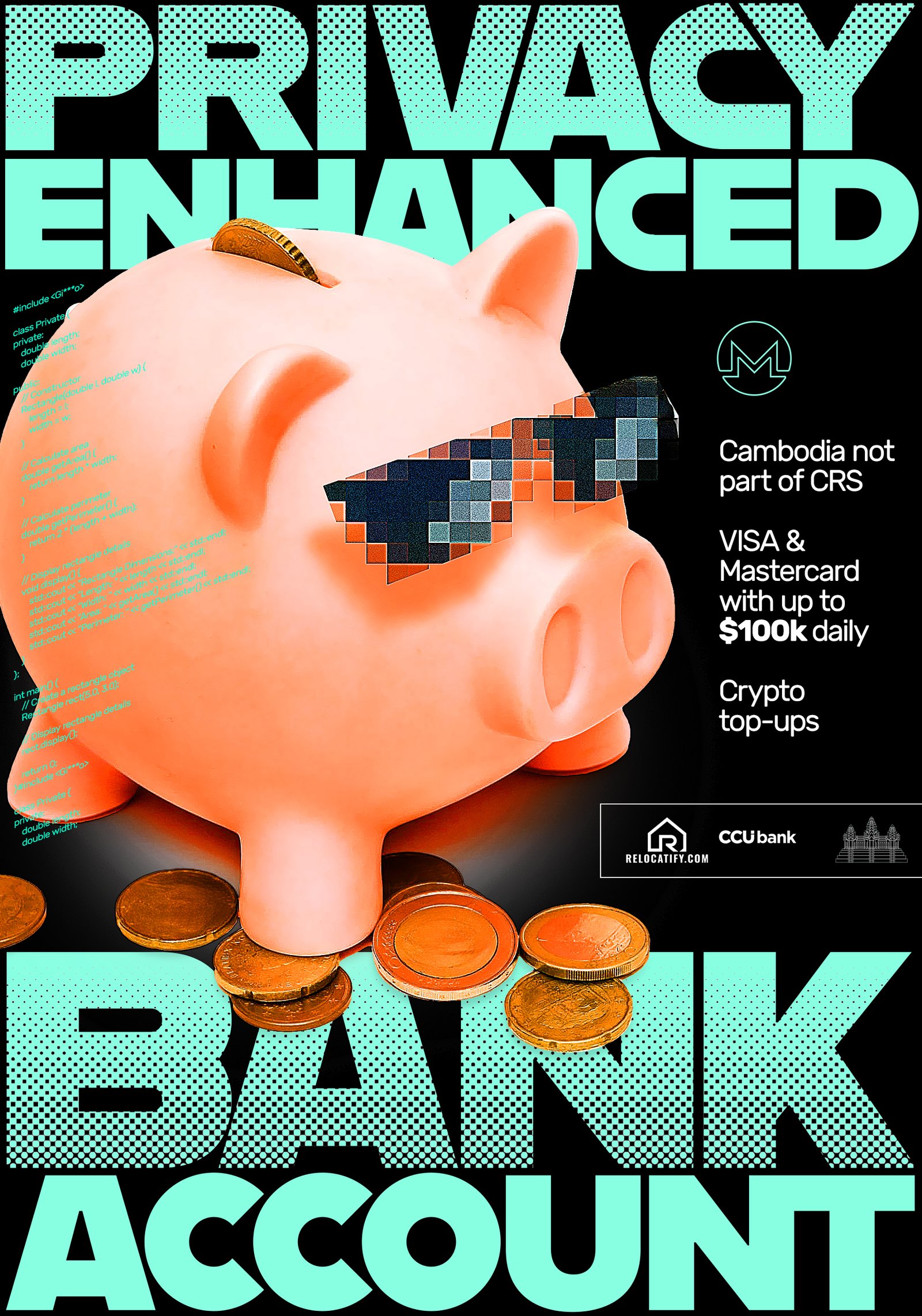 Graphic of crypto coins converting to USD in a bank account